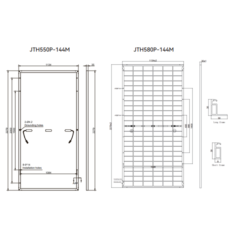 JTH580W N Type Bifacial 1500V IP68 Aluminum Alloy Solar Panel for Home 